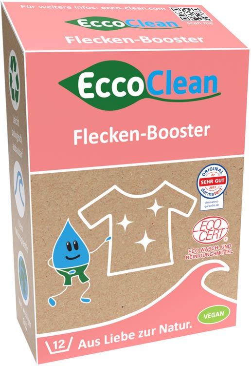 Die Verpackung des EccoClean Flecken-Boosters im braunen Recyclekarton