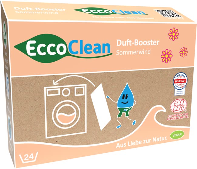 Die Verpackung des EccoClean Duft-Boosters im braunen Recyclekarton